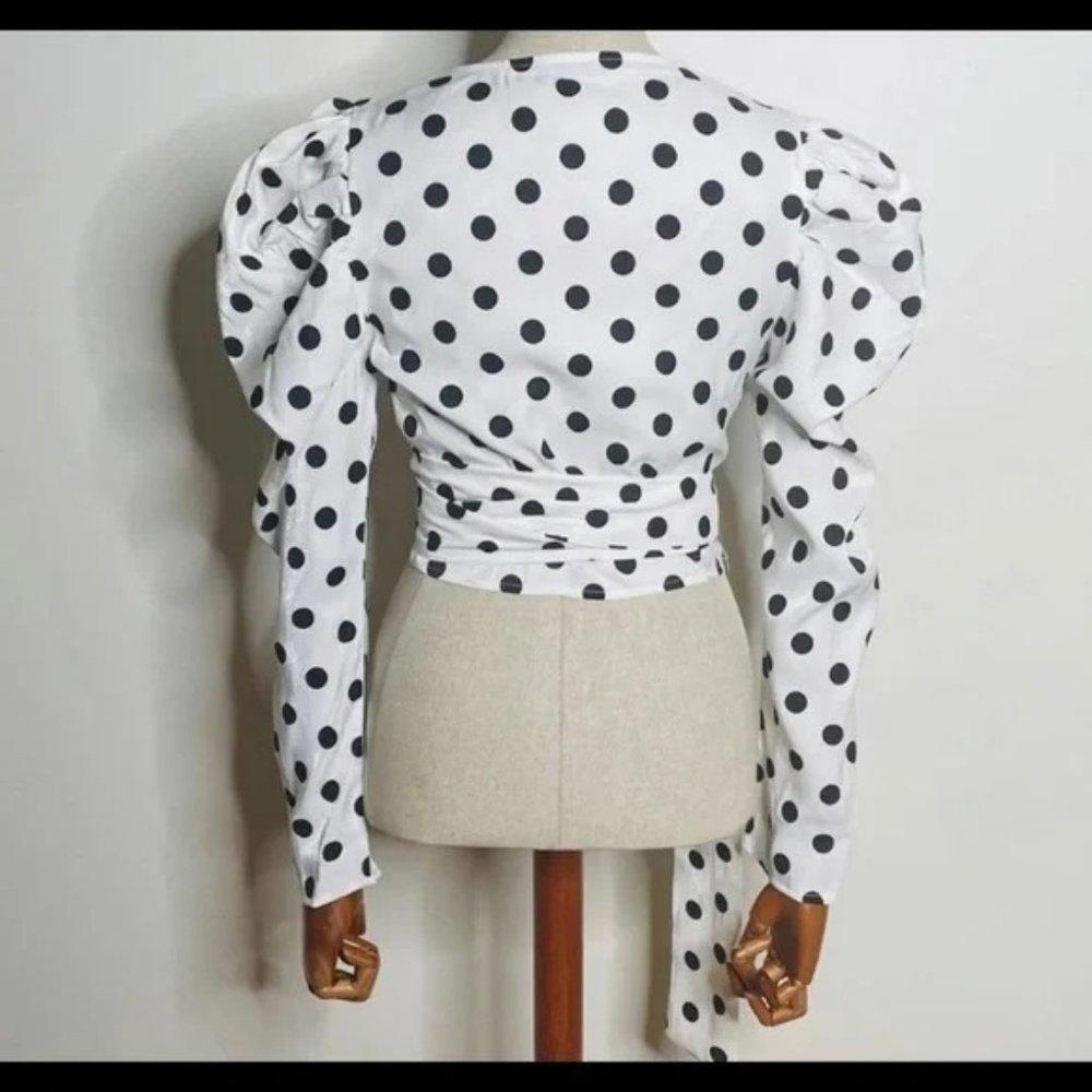 Polka Dotted Blouse with wrap belt - Picture 2 of 3